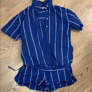 Madewell Navy and White Button-Up Shirt and matching shorts set